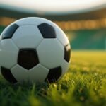 Cận cảnh quả bóng đá trên sân cỏ trong ánh nắng hoàng hôn, gợi nhắc khoảnh khắc bán kết World Cup 2026