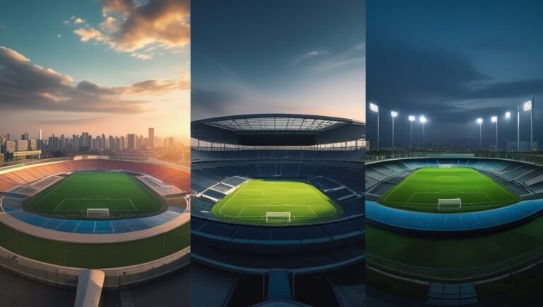 Ảnh ghép tượng trưng ba sân vận động khác nhau đại diện ba quốc gia đồng đăng cai World Cup 2026