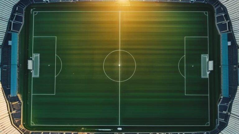 Góc nhìn từ trên cao sân vận động lúc hoàng hôn trước trận tranh hạng 3 World Cup